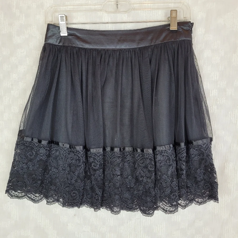 Forever 21 black lined tulle lace mini skirt whimsigoth edgy fairy witchy S/P